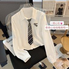 RM26708#学院风领带白衬衫女秋装2023年新款雪纺上衣设计感小众jk制服衬衣